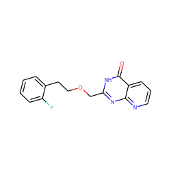 O=c1[nH]c(COCCc2ccccc2F)nc2ncccc12 ZINC000058590603