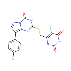 O=c1[nH]c(CSc2nc3c(-c4ccc(Br)cc4)cnn3c(=O)[nH]2)c(Cl)c(=O)[nH]1 ZINC000103288869