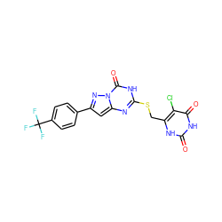 O=c1[nH]c(CSc2nc3cc(-c4ccc(C(F)(F)F)cc4)nn3c(=O)[nH]2)c(Cl)c(=O)[nH]1 ZINC000103288831