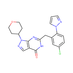 O=c1[nH]c(Cc2cc(Cl)ccc2-n2cccn2)nc2c1cnn2C1CCOCC1 ZINC000169699899