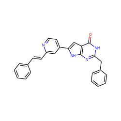 O=c1[nH]c(Cc2ccccc2)nc2[nH]c(-c3ccnc(/C=C/c4ccccc4)c3)cc12 ZINC000100424393