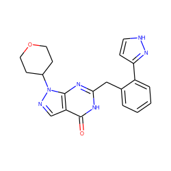 O=c1[nH]c(Cc2ccccc2-c2cc[nH]n2)nc2c1cnn2C1CCOCC1 ZINC000169699880