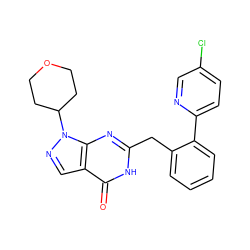 O=c1[nH]c(Cc2ccccc2-c2ccc(Cl)cn2)nc2c1cnn2C1CCOCC1 ZINC000169699903