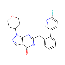 O=c1[nH]c(Cc2ccccc2-c2ccc(F)nc2)nc2c1cnn2C1CCOCC1 ZINC000169699879