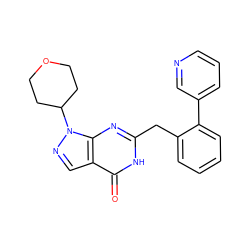 O=c1[nH]c(Cc2ccccc2-c2cccnc2)nc2c1cnn2C1CCOCC1 ZINC000140456428