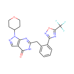 O=c1[nH]c(Cc2ccccc2-c2noc(C(F)(F)F)n2)nc2c1cnn2C1CCOCC1 ZINC000169699898