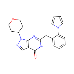 O=c1[nH]c(Cc2ccccc2-n2cccc2)nc2c1cnn2C1CCOCC1 ZINC000169699896