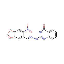 O=c1[nH]c(N/N=C/c2cc3c(cc2[N+](=O)[O-])OCO3)nc2ccccc12 ZINC000013147160