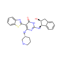 O=c1[nH]c(N[C@@H]2c3ccccc3C[C@@H]2O)nc(N[C@@H]2CCCNC2)c1-c1nc2ccccc2s1 ZINC001772643483