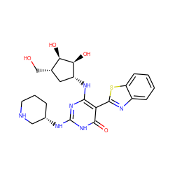 O=c1[nH]c(N[C@H]2CCCNC2)nc(N[C@@H]2C[C@H](CO)[C@@H](O)[C@H]2O)c1-c1nc2ccccc2s1 ZINC001772614475