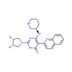 O=c1[nH]c(N2C[C@H](F)[C@H](F)C2)nc(N[C@@H]2CCCNC2)c1-c1ccc2ccccc2n1 ZINC000221552105