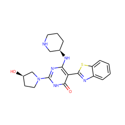 O=c1[nH]c(N2CC[C@@H](O)C2)nc(N[C@@H]2CCCNC2)c1-c1nc2ccccc2s1 ZINC001772575659