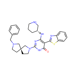 O=c1[nH]c(N2CC[C@]3(CCN(Cc4ccccc4)C3)C2)nc(N[C@@H]2CCCNC2)c1-c1nc2ccccc2s1 ZINC001772603991