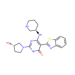 O=c1[nH]c(N2CC[C@H](O)C2)nc(N[C@@H]2CCCNC2)c1-c1nc2ccccc2s1 ZINC001772607851