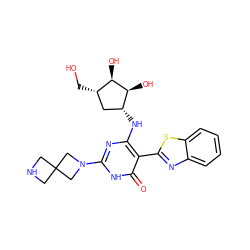 O=c1[nH]c(N2CC3(CNC3)C2)nc(N[C@@H]2C[C@H](CO)[C@@H](O)[C@H]2O)c1-c1nc2ccccc2s1 ZINC001772653761