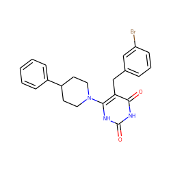 O=c1[nH]c(N2CCC(c3ccccc3)CC2)c(Cc2cccc(Br)c2)c(=O)[nH]1 ZINC000028708011