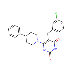 O=c1[nH]c(N2CCC(c3ccccc3)CC2)c(Cc2cccc(Cl)c2)c(=O)[nH]1 ZINC000028708009