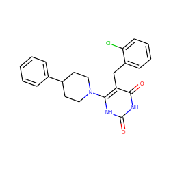 O=c1[nH]c(N2CCC(c3ccccc3)CC2)c(Cc2ccccc2Cl)c(=O)[nH]1 ZINC000028708007