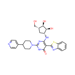 O=c1[nH]c(N2CCC(c3ccncc3)CC2)nc(N[C@@H]2C[C@H](CO)[C@@H](O)[C@H]2O)c1-c1nc2ccccc2s1 ZINC001772622445