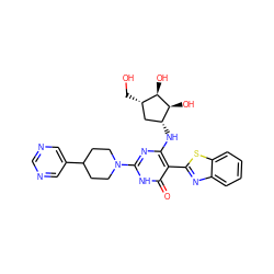 O=c1[nH]c(N2CCC(c3cncnc3)CC2)nc(N[C@@H]2C[C@H](CO)[C@@H](O)[C@H]2O)c1-c1nc2ccccc2s1 ZINC001772621870