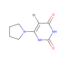 O=c1[nH]c(N2CCCC2)c(Br)c(=O)[nH]1 ZINC000014972621