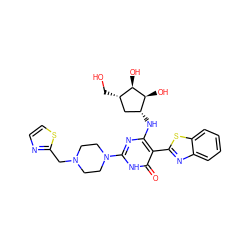 O=c1[nH]c(N2CCN(Cc3nccs3)CC2)nc(N[C@@H]2C[C@H](CO)[C@@H](O)[C@H]2O)c1-c1nc2ccccc2s1 ZINC001772610991