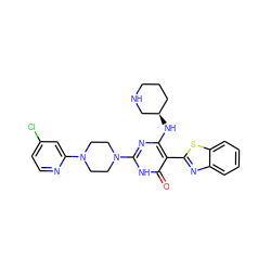 O=c1[nH]c(N2CCN(c3cc(Cl)ccn3)CC2)nc(N[C@@H]2CCCNC2)c1-c1nc2ccccc2s1 ZINC001772621851