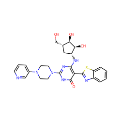 O=c1[nH]c(N2CCN(c3cccnc3)CC2)nc(N[C@@H]2C[C@H](CO)[C@@H](O)[C@H]2O)c1-c1nc2ccccc2s1 ZINC001772618659