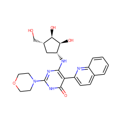 O=c1[nH]c(N2CCOCC2)nc(N[C@@H]2C[C@H](CO)[C@@H](O)[C@H]2O)c1-c1ccc2ccccc2n1 ZINC000205762729