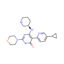 O=c1[nH]c(N2CCOCC2)nc(N[C@@H]2CCCNC2)c1-c1ccc(C2CC2)cn1 ZINC000220621695