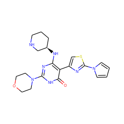 O=c1[nH]c(N2CCOCC2)nc(N[C@@H]2CCCNC2)c1-c1csc(-n2cccc2)n1 ZINC000205753109