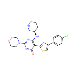 O=c1[nH]c(N2CCOCC2)nc(N[C@@H]2CCCNC2)c1-c1nc(-c2ccc(Cl)cc2)cs1 ZINC001772613142