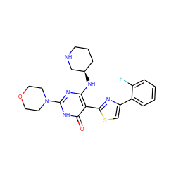 O=c1[nH]c(N2CCOCC2)nc(N[C@@H]2CCCNC2)c1-c1nc(-c2ccccc2F)cs1 ZINC001772593693