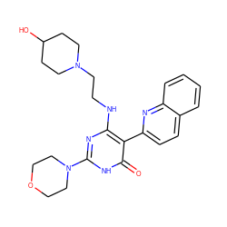 O=c1[nH]c(N2CCOCC2)nc(NCCN2CCC(O)CC2)c1-c1ccc2ccccc2n1 ZINC000205746045