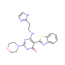 O=c1[nH]c(N2CCOCC2)nc(NCCc2ncc[nH]2)c1-c1nc2ccccc2s1 ZINC001772599057