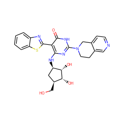 O=c1[nH]c(N2CCc3cnccc3C2)nc(N[C@@H]2C[C@H](CO)[C@@H](O)[C@H]2O)c1-c1nc2ccccc2s1 ZINC001772647954