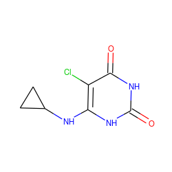 O=c1[nH]c(NC2CC2)c(Cl)c(=O)[nH]1 ZINC000014972683