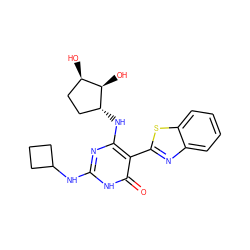 O=c1[nH]c(NC2CCC2)nc(N[C@@H]2CC[C@@H](O)[C@H]2O)c1-c1nc2ccccc2s1 ZINC001772574102