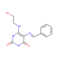 O=c1[nH]c(NCCO)c(/N=C/c2ccccc2)c(=O)[nH]1 ZINC000100567514