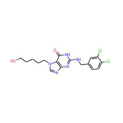 O=c1[nH]c(NCc2ccc(Cl)c(Cl)c2)nc2ncn(CCCCCO)c12 ZINC000028350440