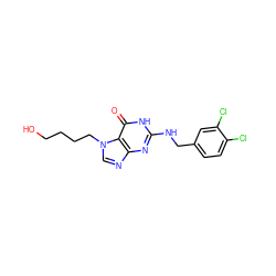 O=c1[nH]c(NCc2ccc(Cl)c(Cl)c2)nc2ncn(CCCCO)c12 ZINC000028356271