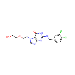 O=c1[nH]c(NCc2ccc(Cl)c(Cl)c2)nc2ncn(CCOCCO)c12 ZINC000028354849