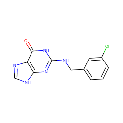 O=c1[nH]c(NCc2cccc(Cl)c2)nc2[nH]cnc12 ZINC000026176052