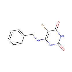 O=c1[nH]c(NCc2ccccc2)c(Br)c(=O)[nH]1 ZINC000001750732