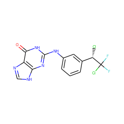 O=c1[nH]c(Nc2cccc([C@H](Cl)C(F)(F)Cl)c2)nc2[nH]cnc12 ZINC000013740070