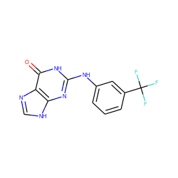 O=c1[nH]c(Nc2cccc(C(F)(F)F)c2)nc2[nH]cnc12 ZINC000005117141