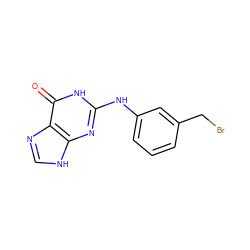 O=c1[nH]c(Nc2cccc(CBr)c2)nc2[nH]cnc12 ZINC000013726273