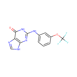 O=c1[nH]c(Nc2cccc(OC(F)(F)F)c2)nc2[nH]cnc12 ZINC000013740072