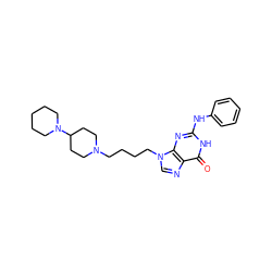 O=c1[nH]c(Nc2ccccc2)nc2c1ncn2CCCCN1CCC(N2CCCCC2)CC1 ZINC000013644886