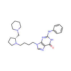 O=c1[nH]c(Nc2ccccc2)nc2c1ncn2CCCCN1CCC[C@@H]1CN1CCCCC1 ZINC000022933686